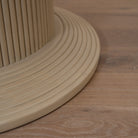 As Shown: 58"Dia x 30"H | Material: Solid Oak | Edge: Double Bullnosed | Base: Reeded  | Finish: Sand