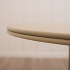As Shown: 58"Dia x 30"H | Material: Solid Oak | Edge: Double Bullnosed | Base: Reeded  | Finish: Sand