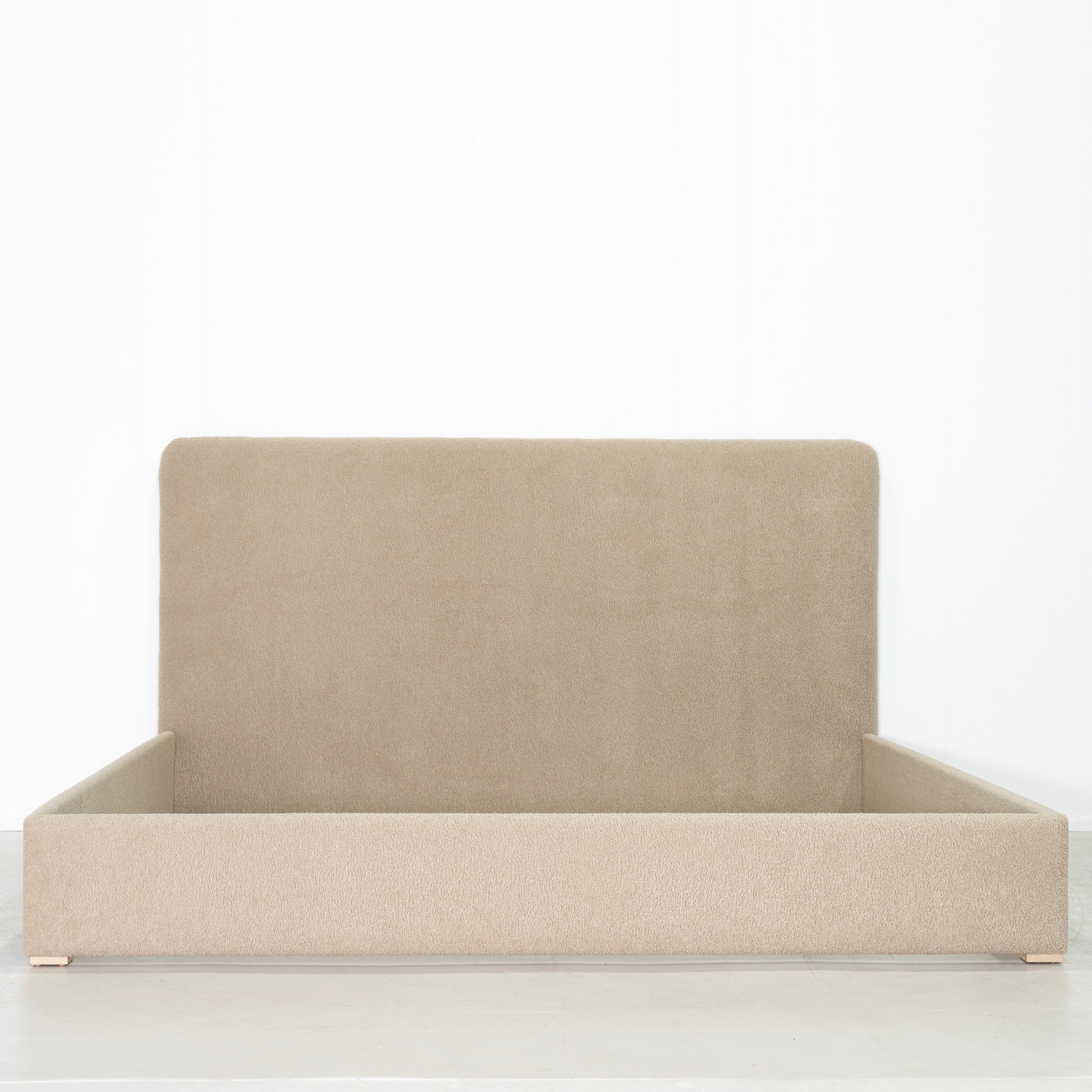 As Shown: in Sheepskin Toast, oak finished in Mint White Natural.