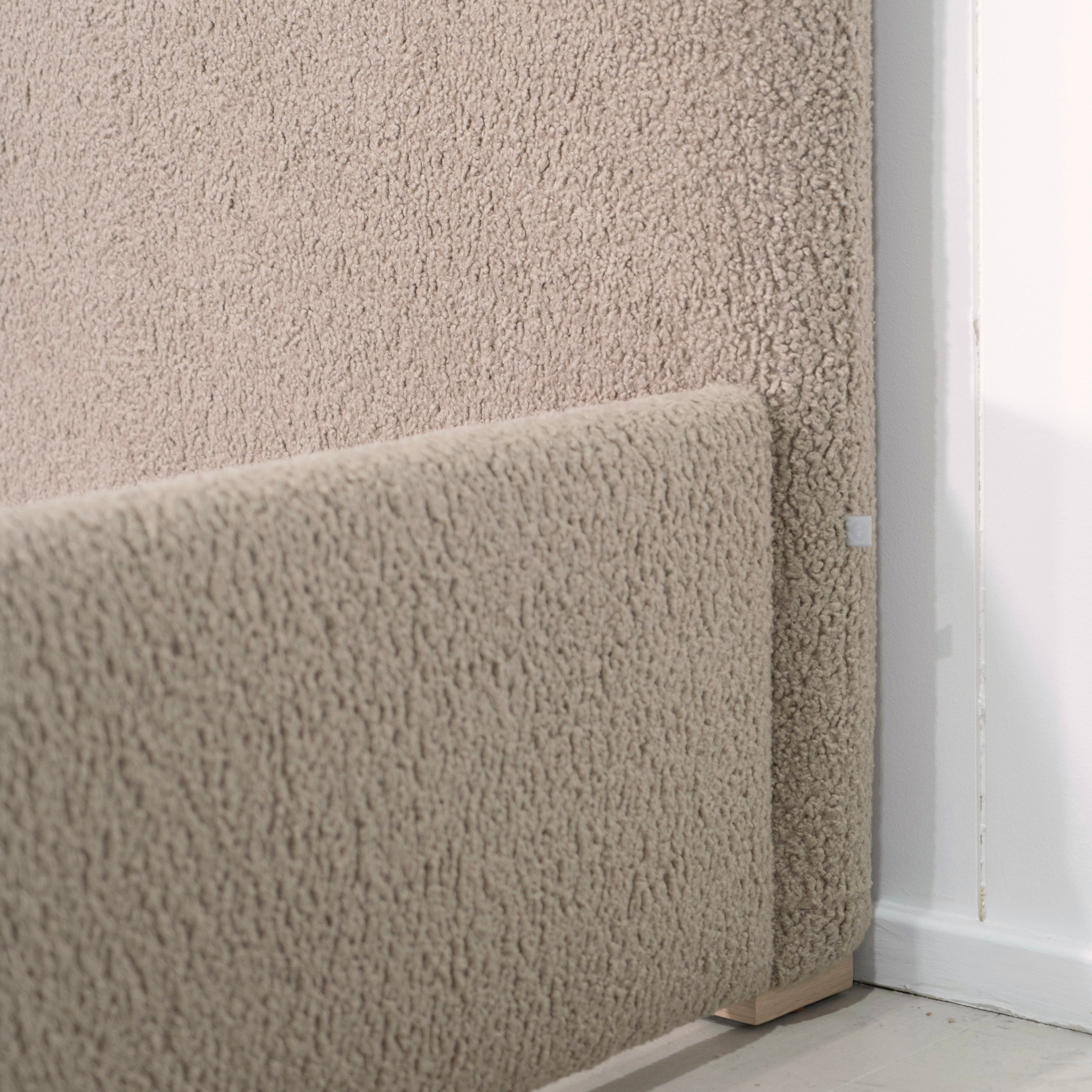As Shown: in Sheepskin Toast, oak finished in Mint White Natural.