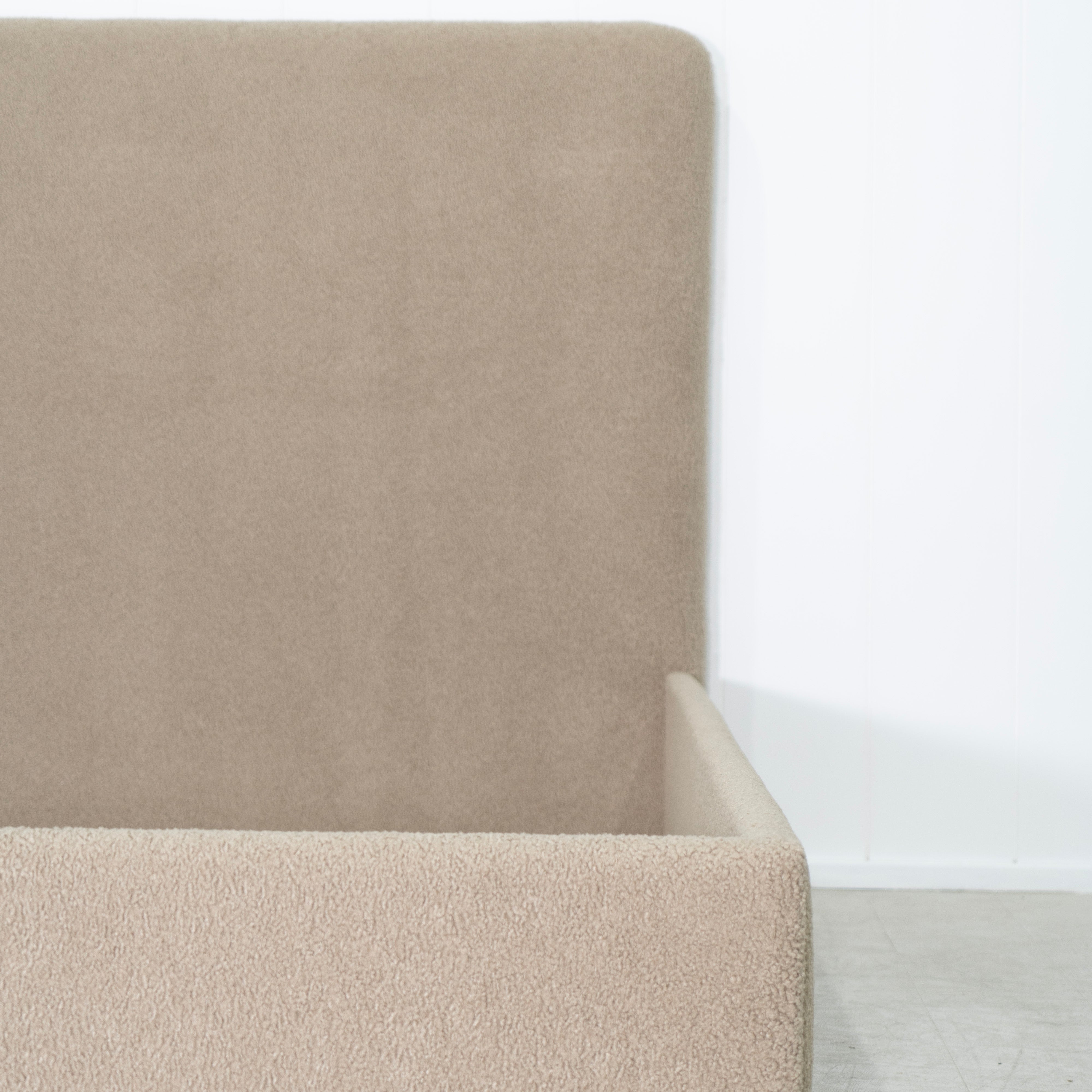 As Shown: in Sheepskin Toast, oak finished in Mint White Natural.