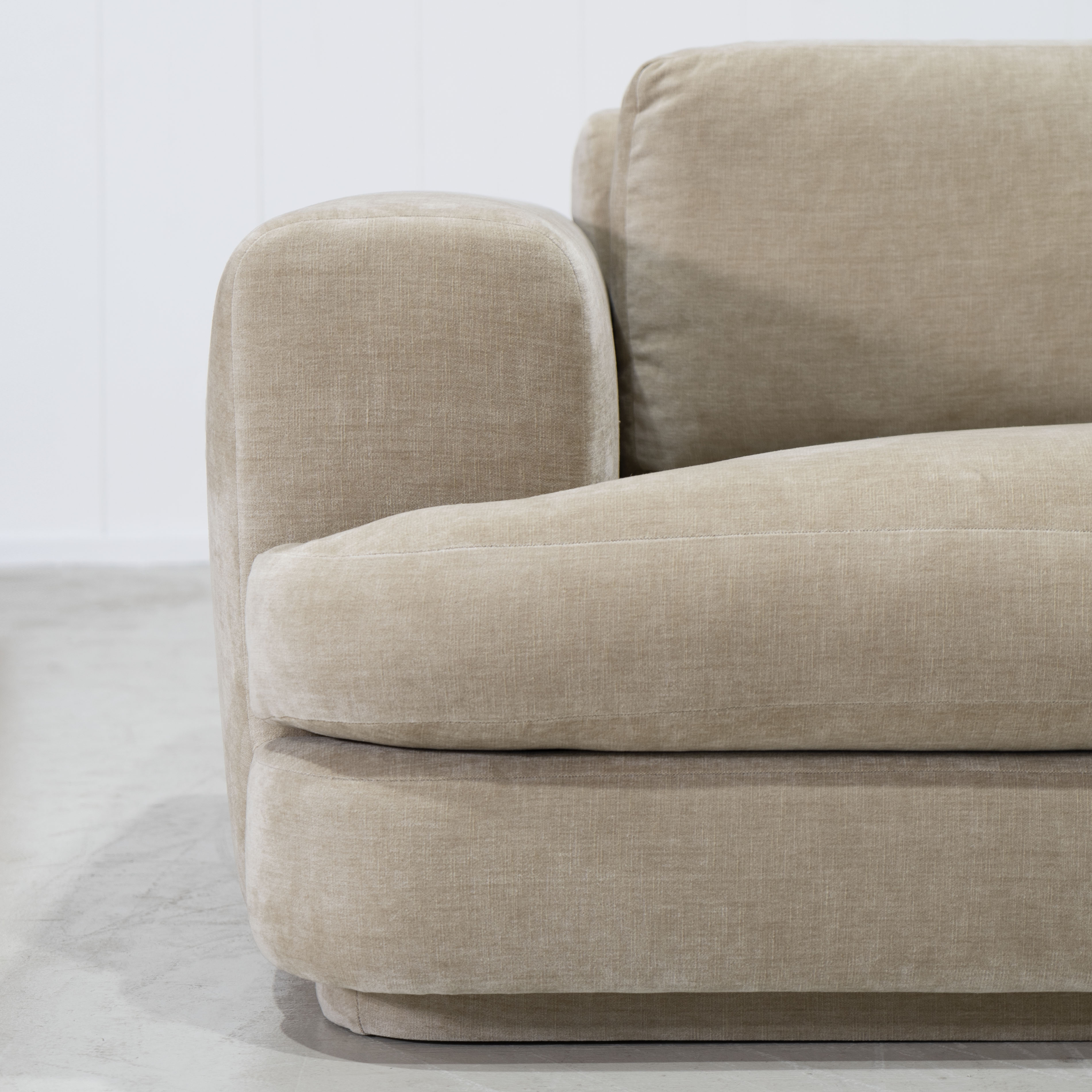 As Shown: Upholstered in Canyon Sand with a 2 over 1 Cushion Configuration