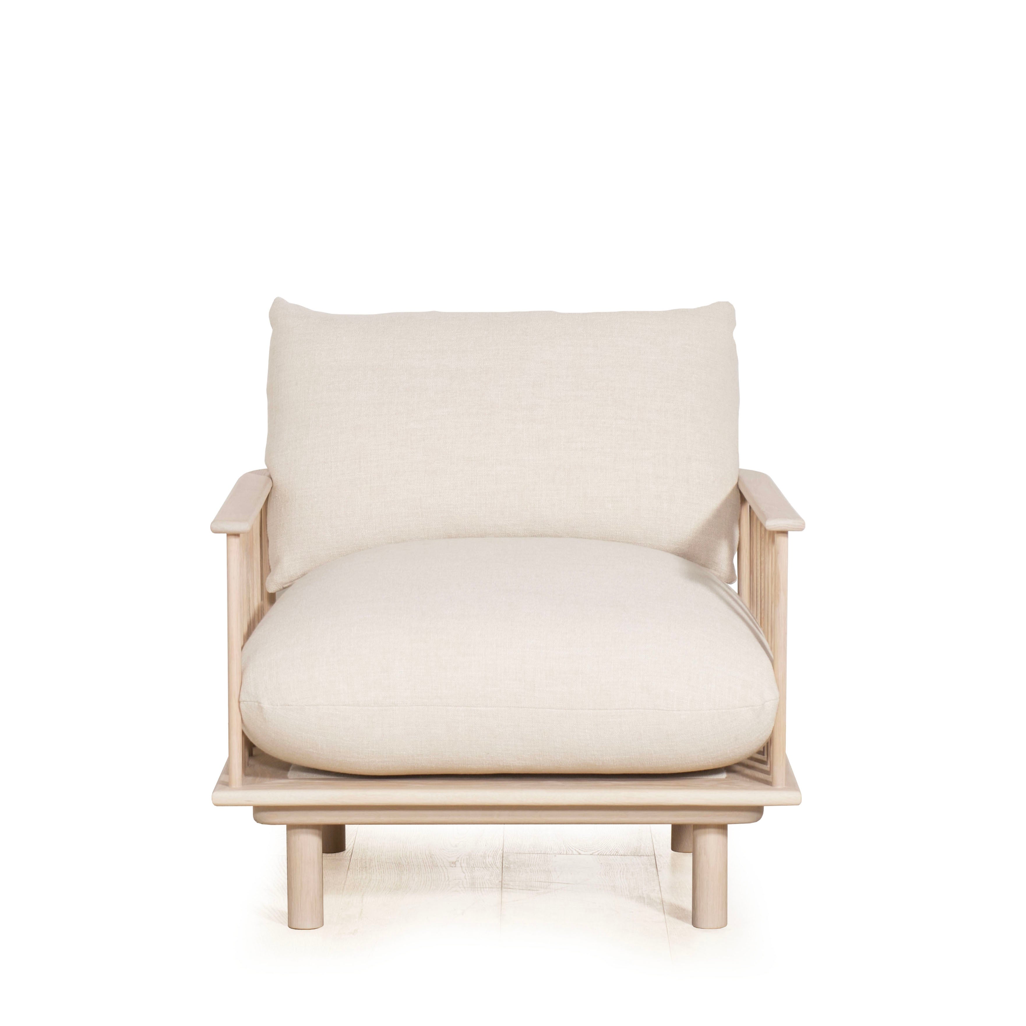As Shown: in Belgian Oatmeal, oak finished in Mint White Natural