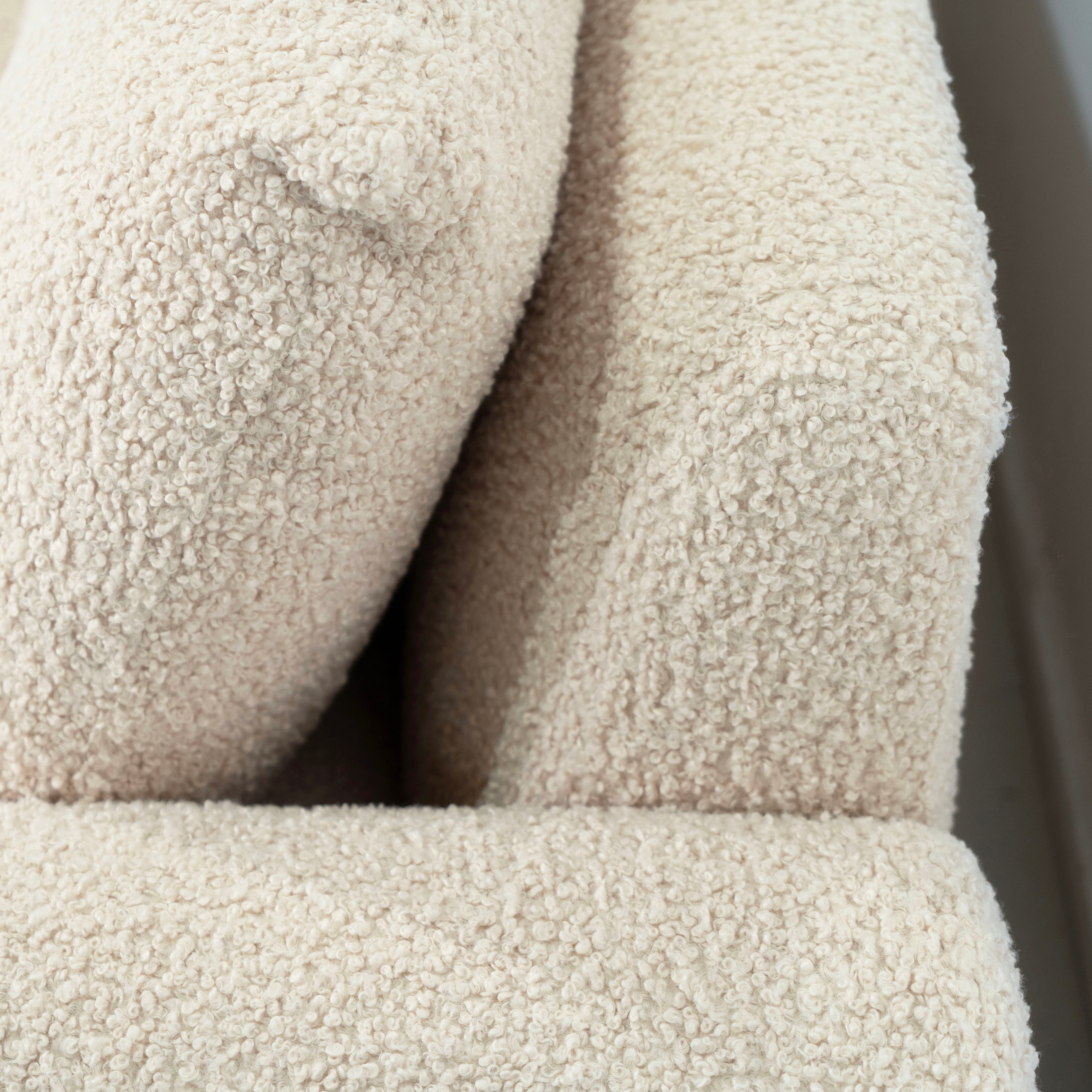 As Shown: Upholstered in Teddy Ivory, oak base finished in Mint White Natural