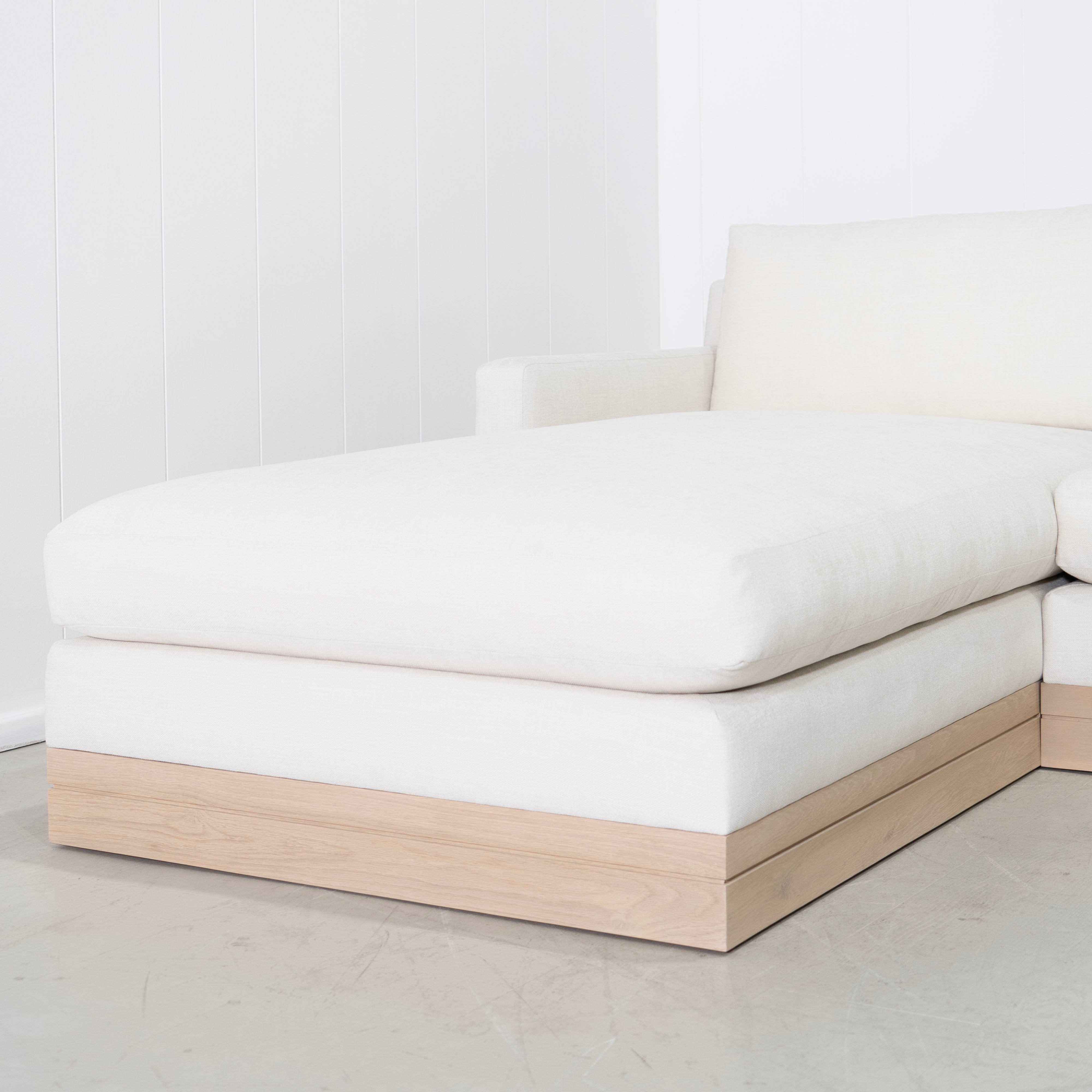As Shown: in Sawyer Snow, oak base finished in Mint White Natural.