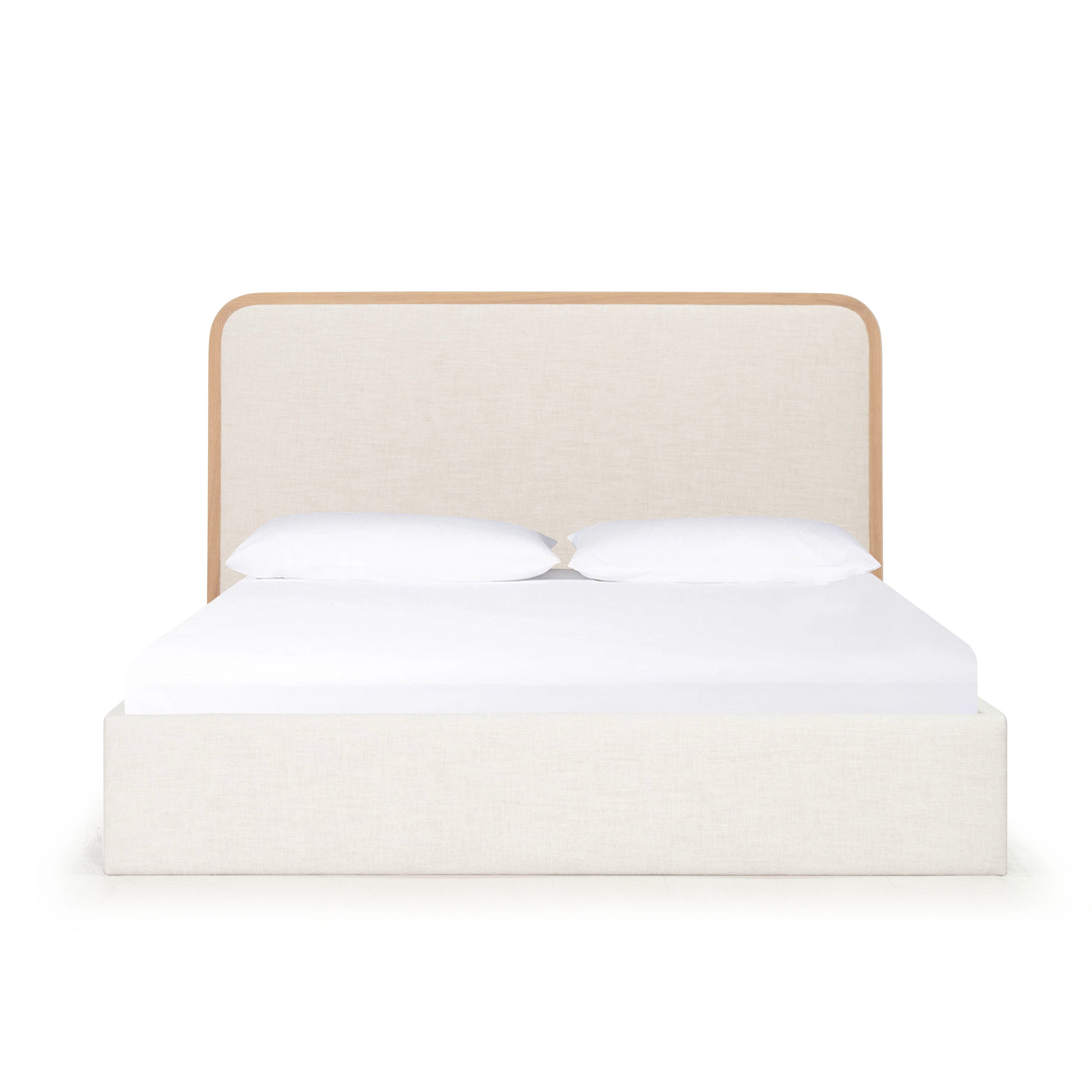 As Shown: in Belgian Oatmeal, oak finished in Mint White Natural.