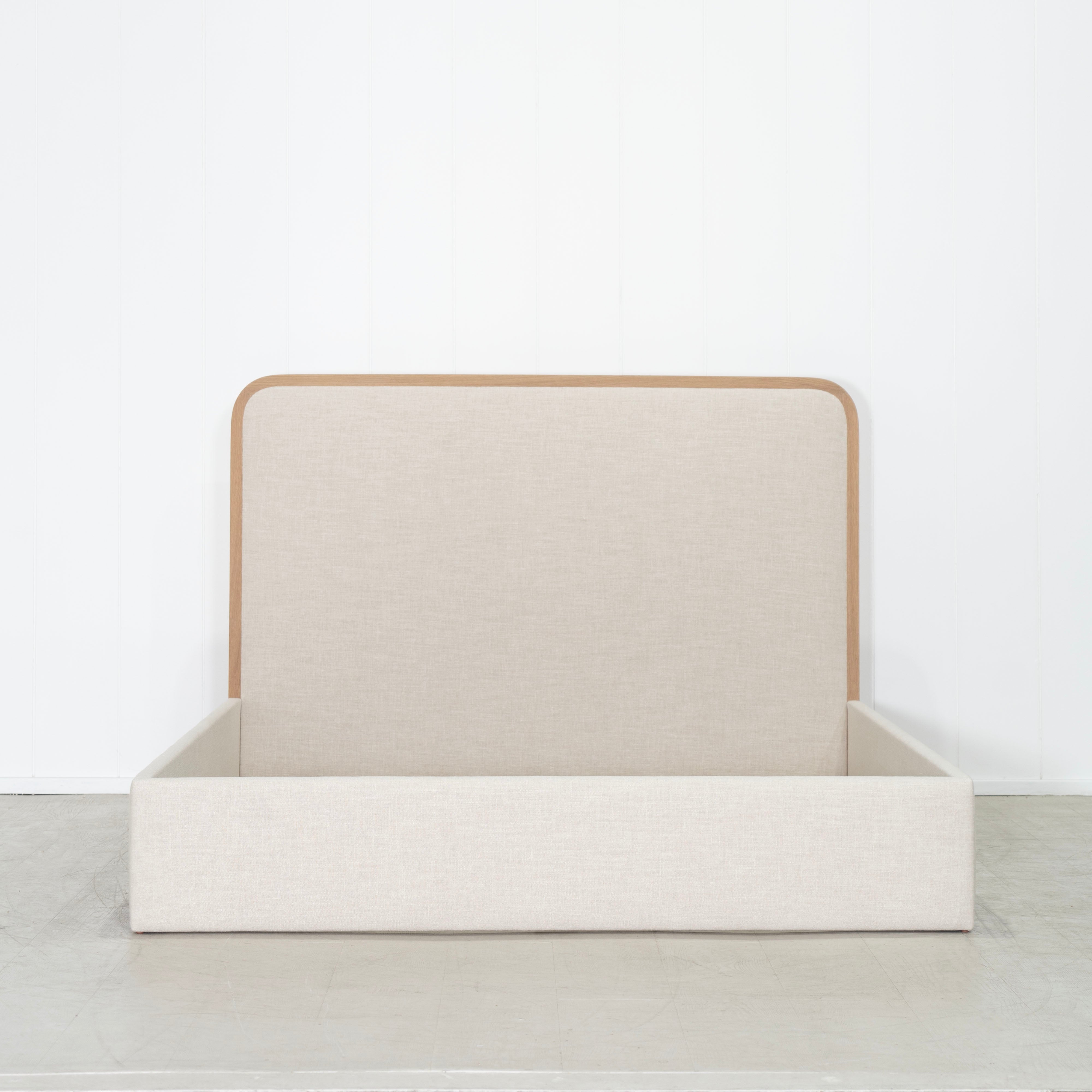 As Shown: in Belgian Oatmeal, oak finished in Mint White Natural.