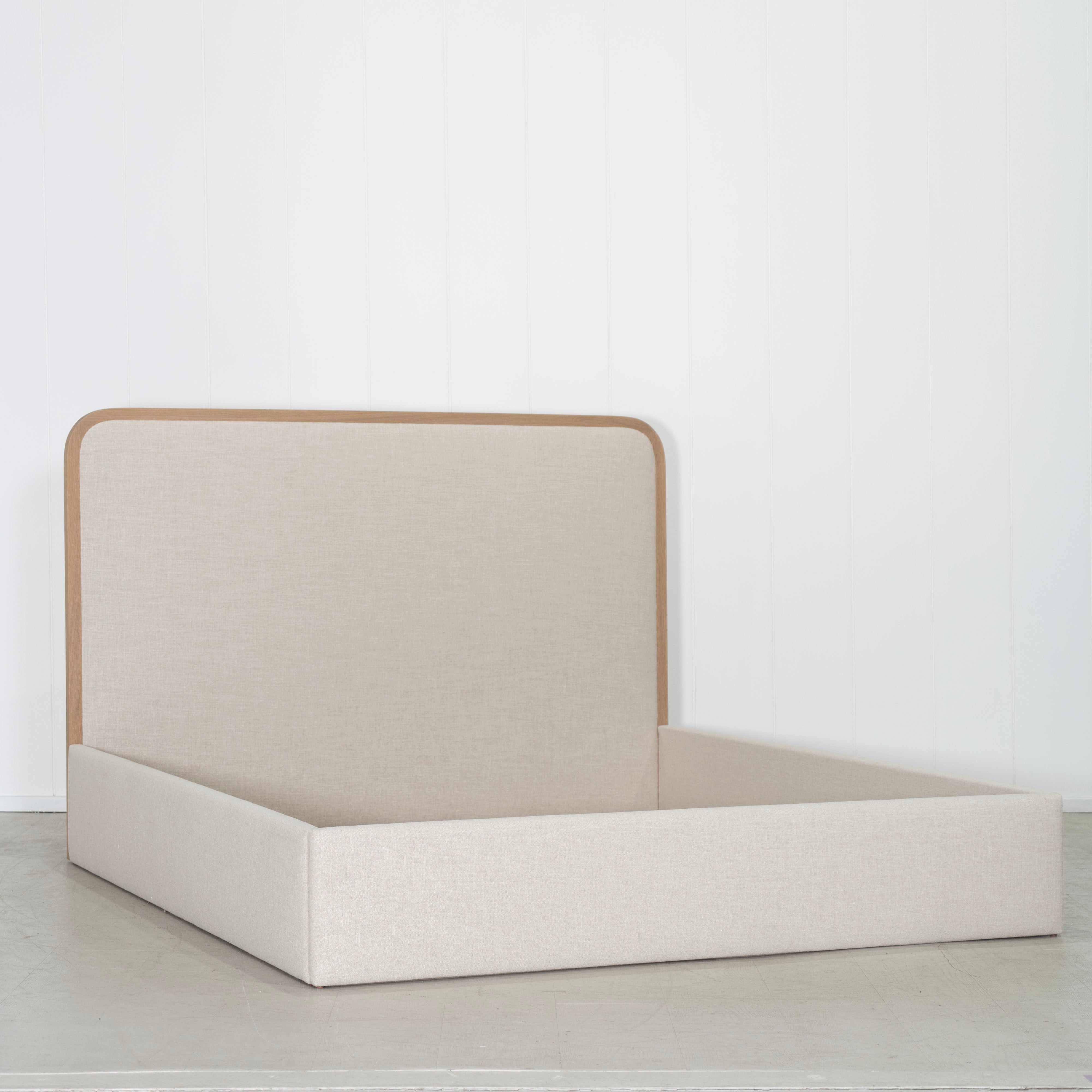 As Shown: in Belgian Oatmeal, oak finished in Mint White Natural.