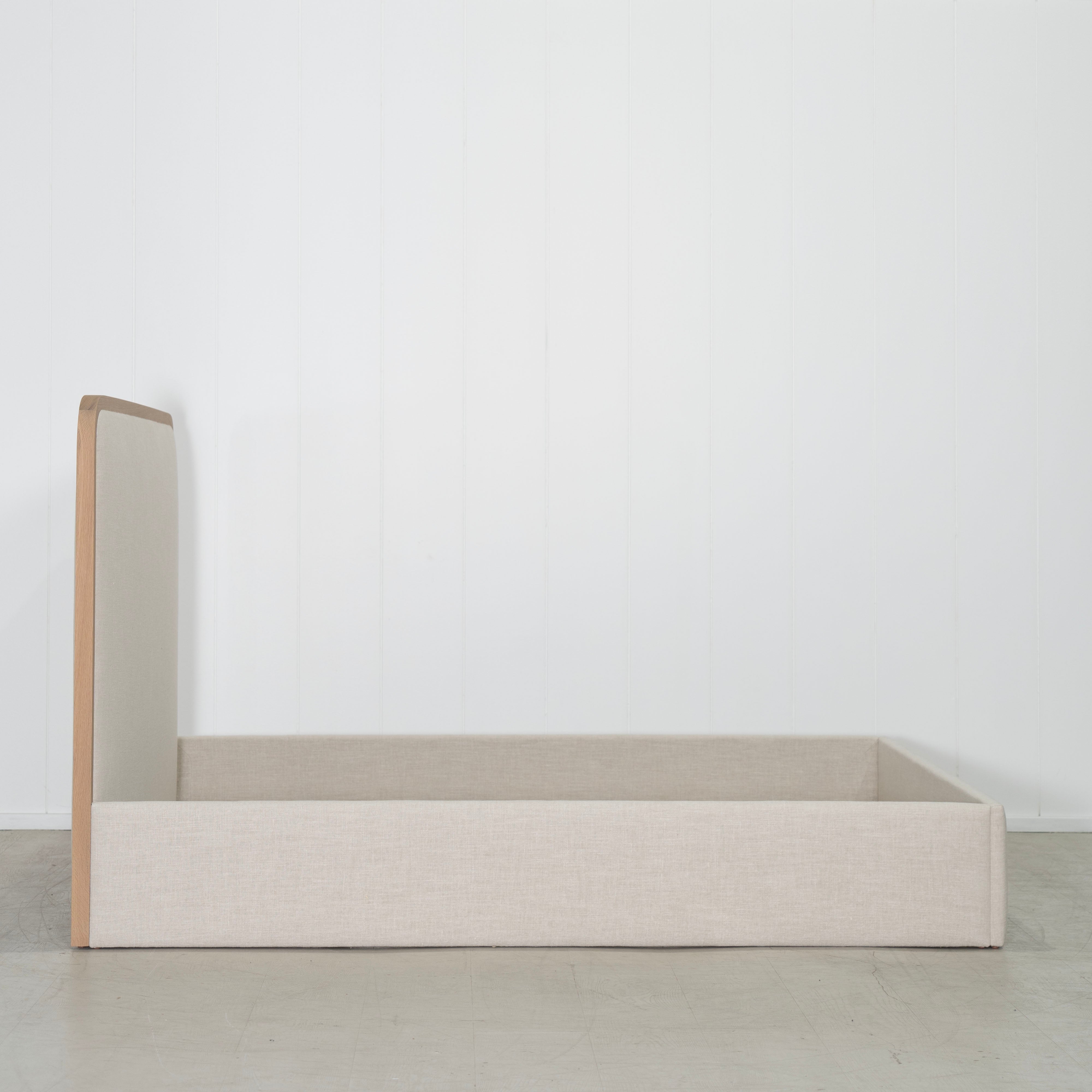 As Shown: in Belgian Oatmeal, oak finished in Mint White Natural.