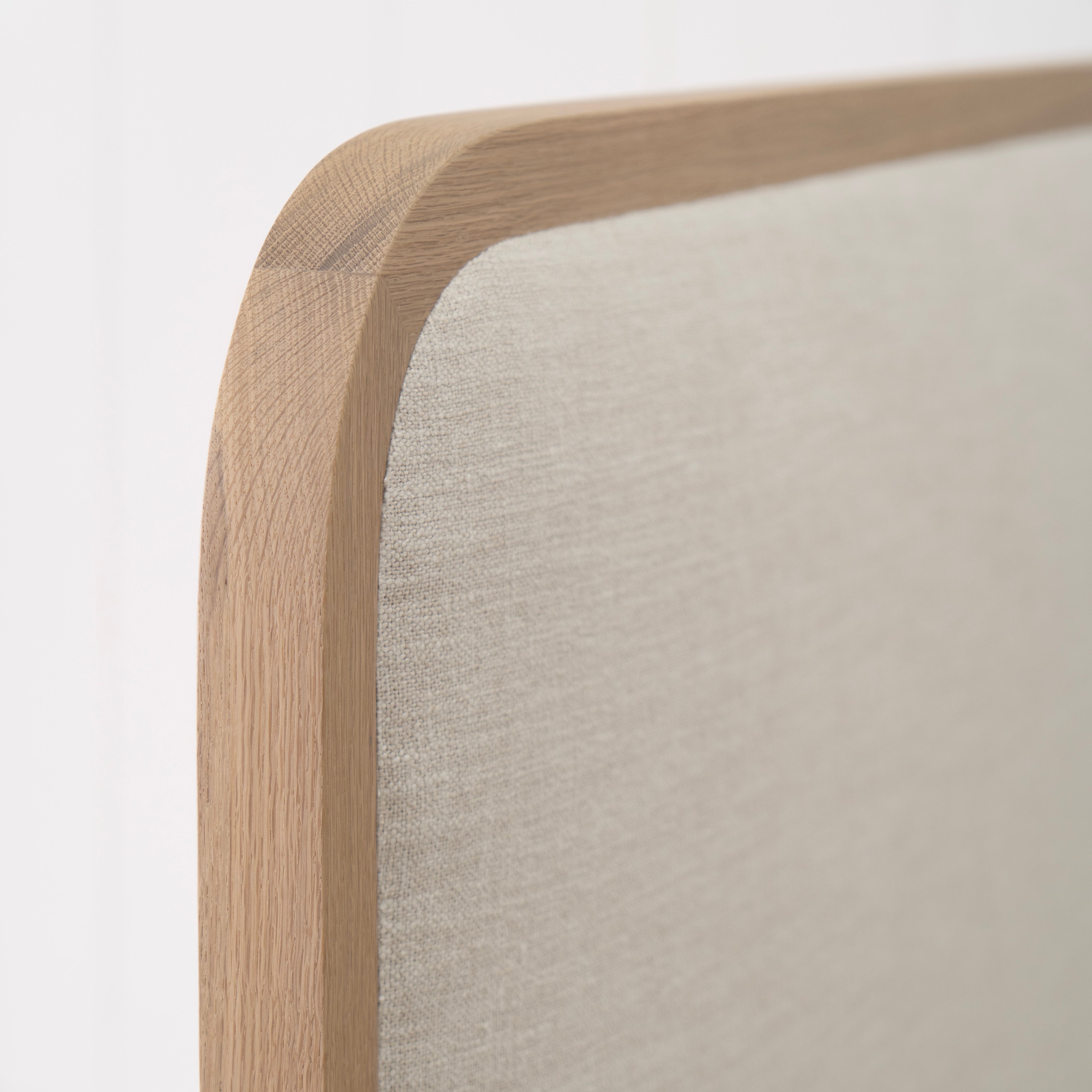As Shown: in Belgian Oatmeal, oak finished in Mint White Natural.