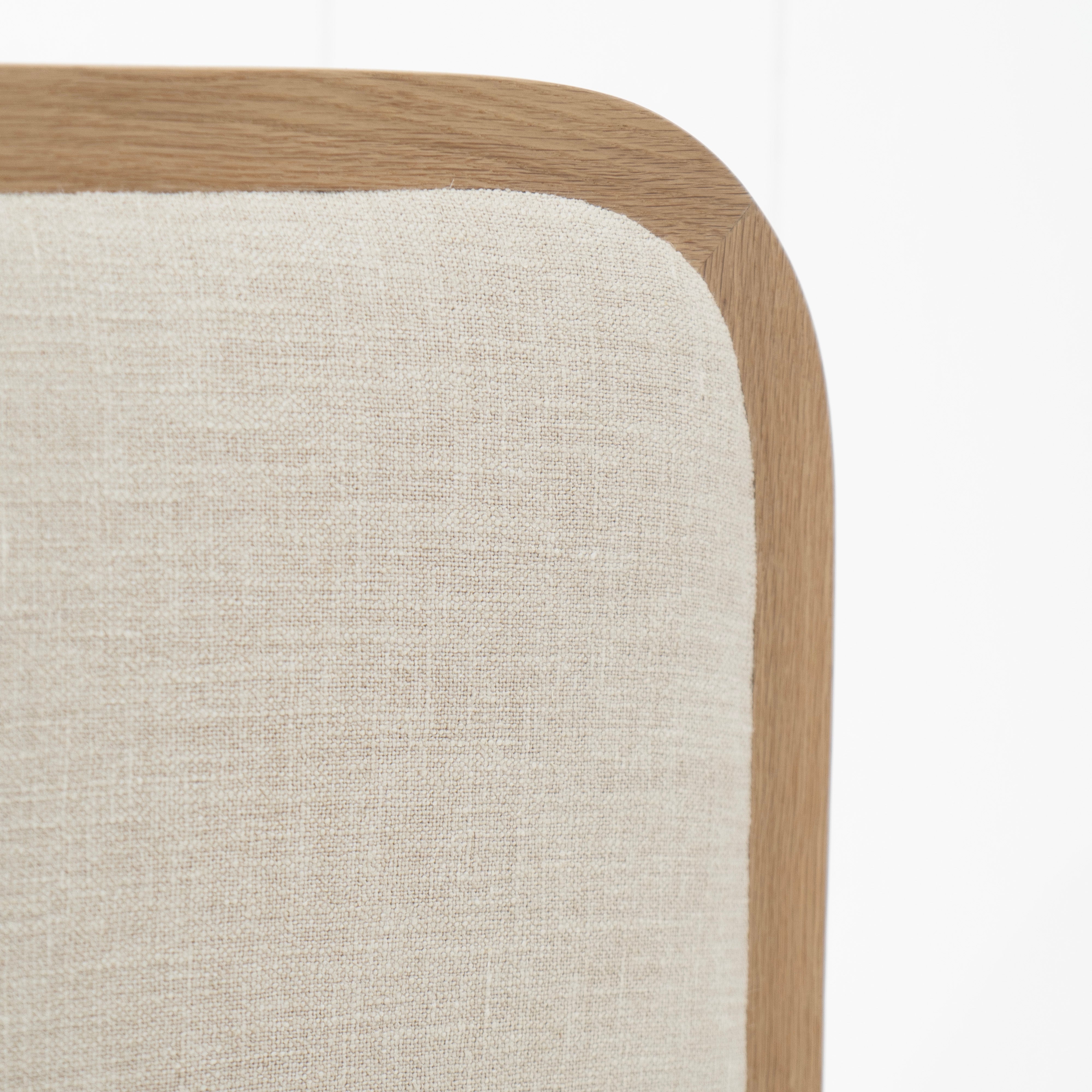 As Shown: in Belgian Oatmeal, oak finished in Mint White Natural.