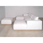 As Shown: in custom fabric. Oak finished in Mint White Natural.