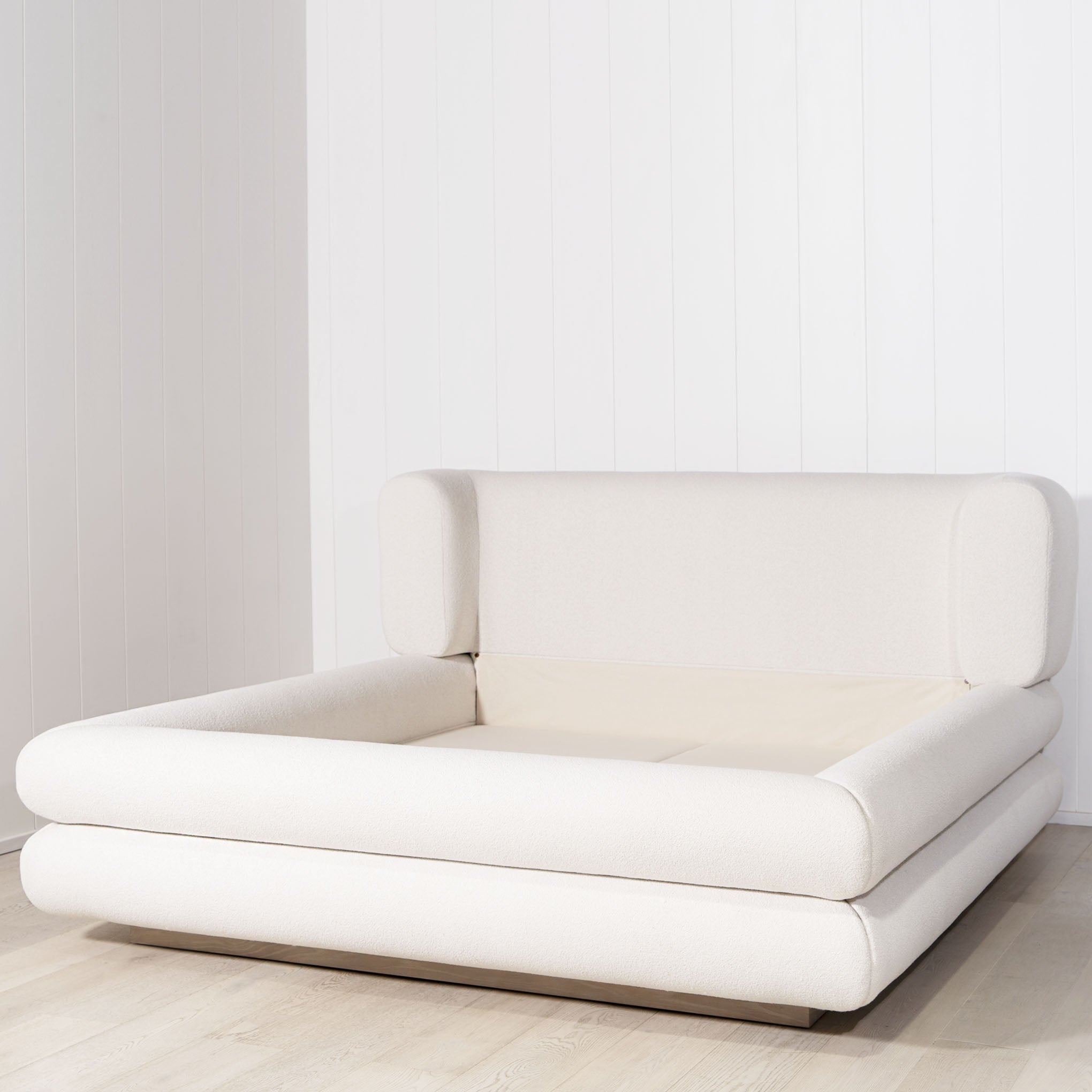 As Shown: King.  in Rome Ivory. Oak finished in Mint White Natural.