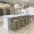As Shown: in Mint White Natural with COM fabric cushion.
