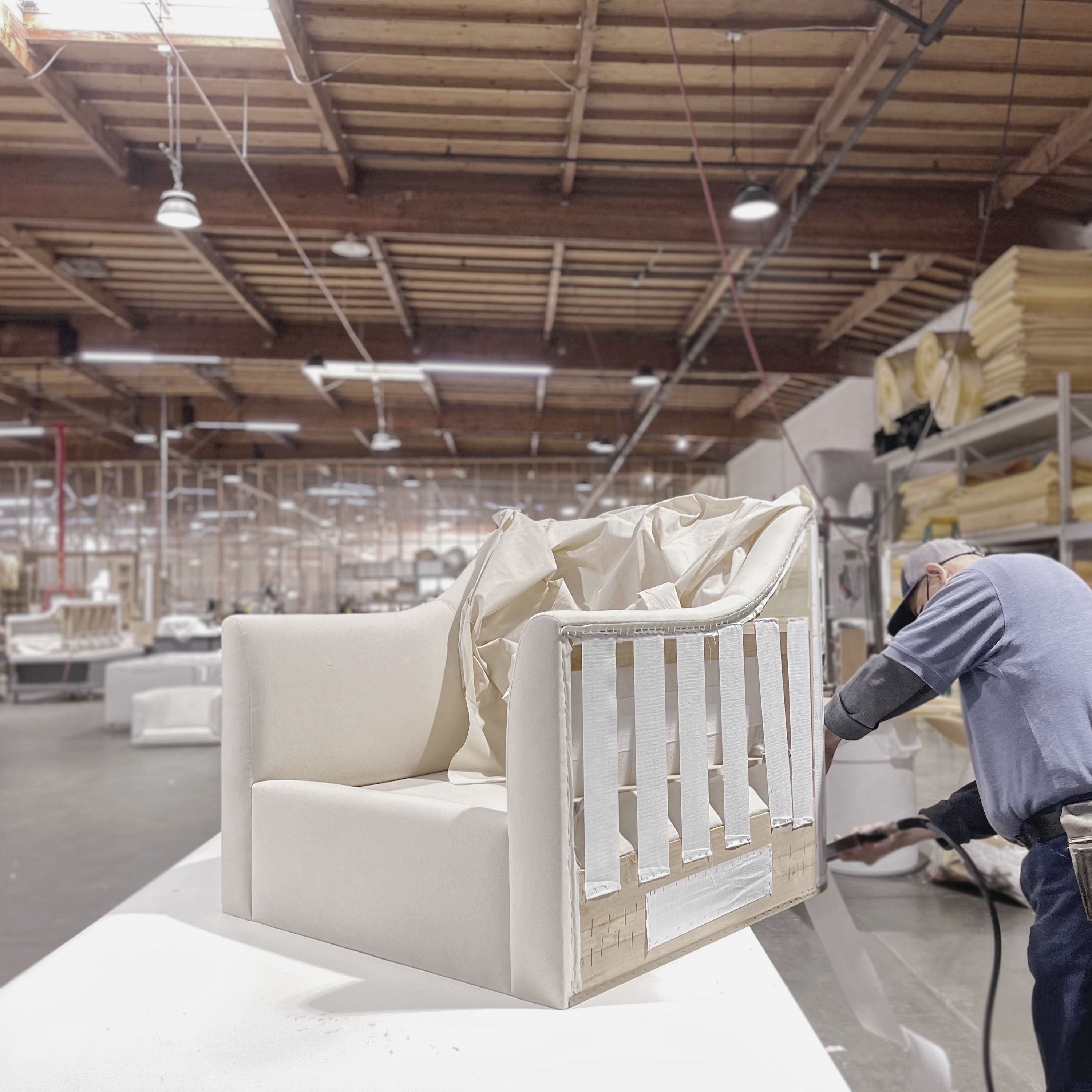 As Shown: Upholstered in Marion Natural, swivel.