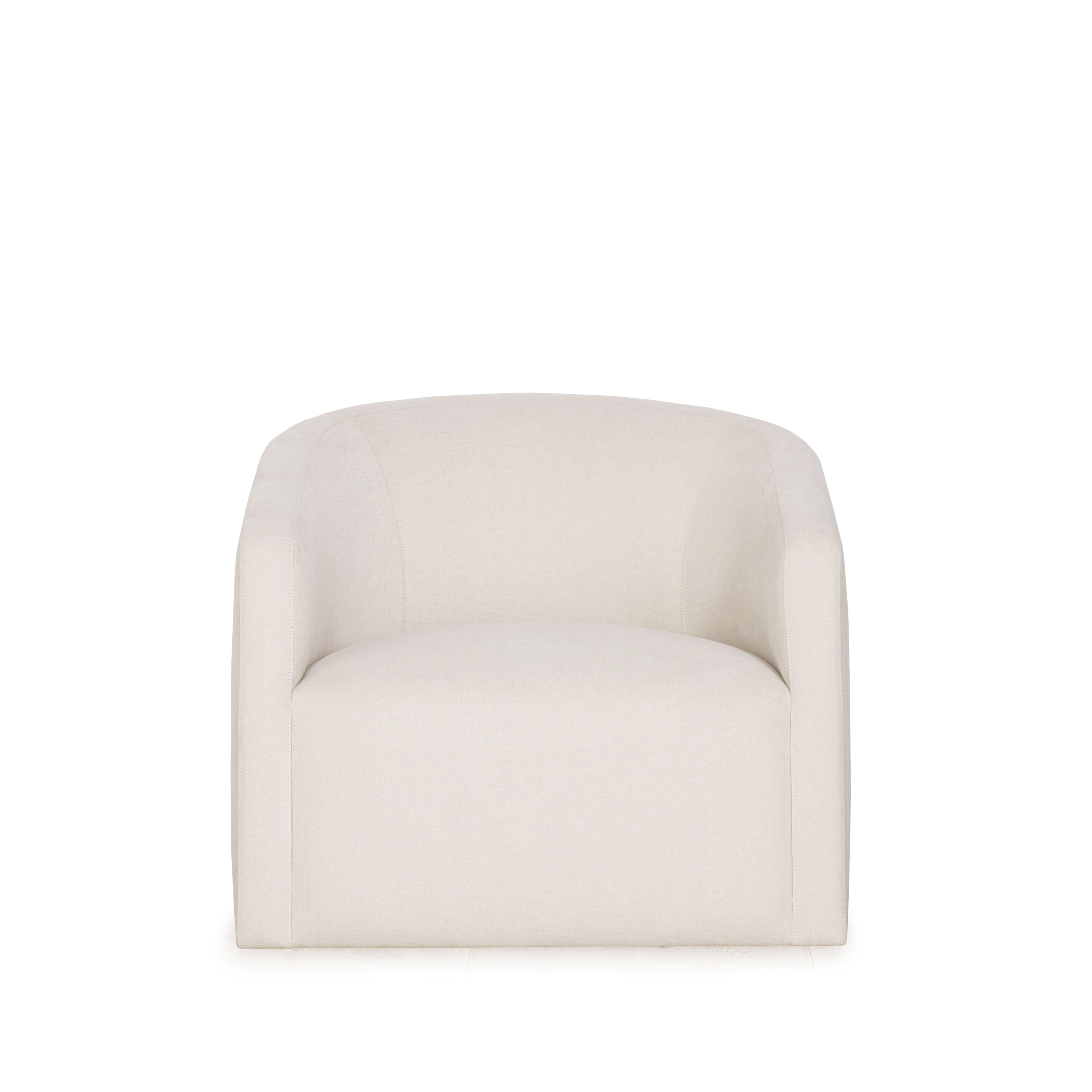 As Shown: in upholstered Parker Sand, swivel.