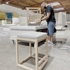 As Shown: in Mila Cashew, Mint White Natural finish.