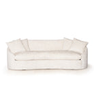 As Shown: in upholstered Zion Custard, oak legs finished in Mint White Natural.