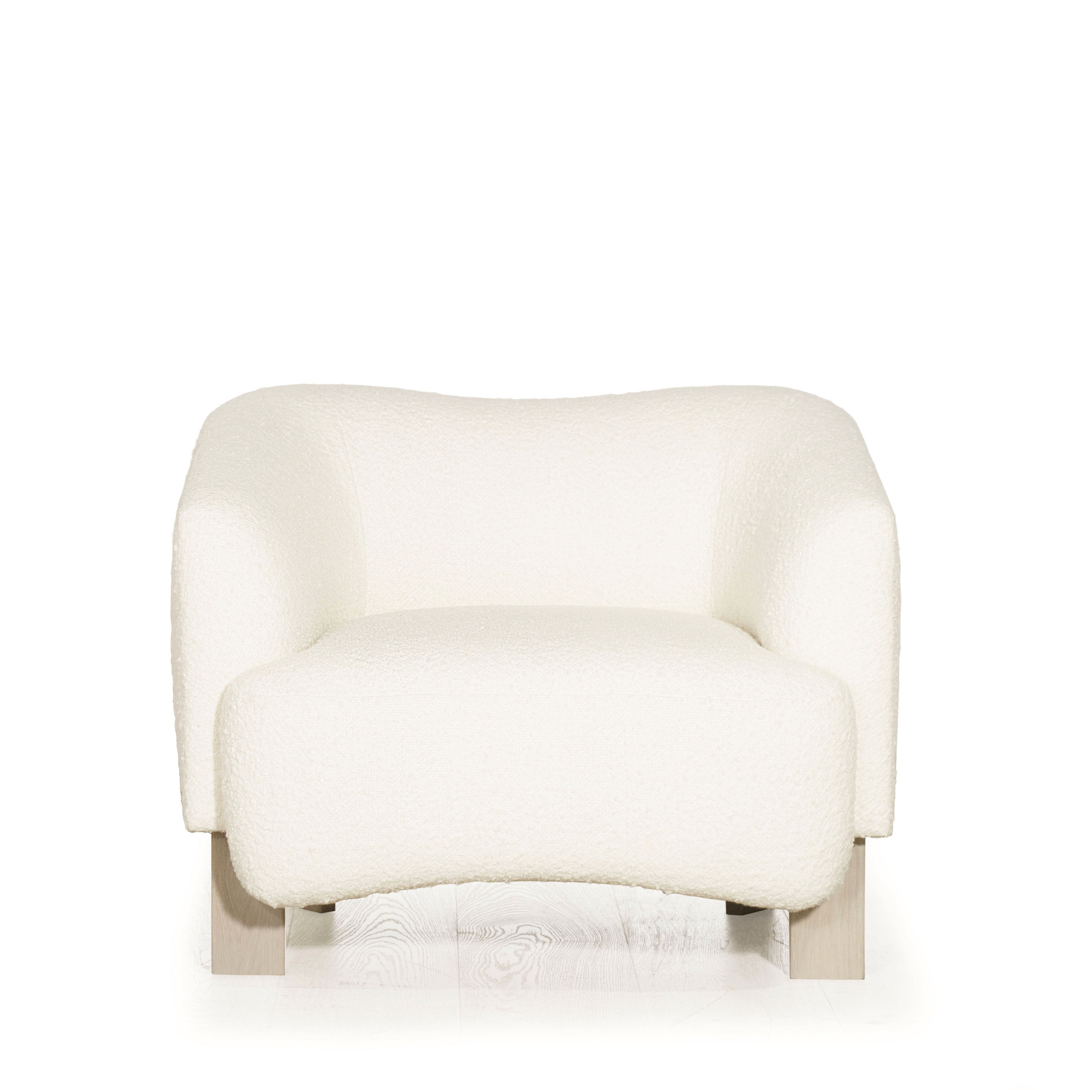 As Shown: in Berber White. Oak legs finished in Mint White Super White