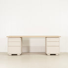 As Shown: Beach White (Top) in Solid Oak with a Bullnosed Edge, Plaster Limestone (Base) in Revere Pewter