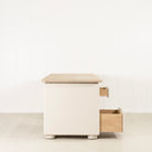 As Shown: Beach White (Top) in Solid Oak with a Bullnosed Edge, Plaster Limestone (Base) in Revere Pewter