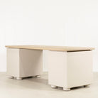As Shown: Beach White (Top) in Solid Oak with a Bullnosed Edge, Plaster Limestone (Base) in Revere Pewter