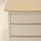As Shown: Beach White (Top) in Solid Oak with a Bullnosed Edge, Plaster Limestone (Base) in Revere Pewter