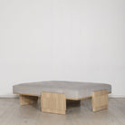 As Shown: in Leather. Oak finished in Mint White Natural. in Sky Stone fabric, oak finished in Mint White Natural.