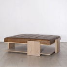 As Shown: in Leather. Oak finished in Mint White Natural.