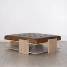 As Shown: in Leather. Oak finished in Mint White Natural.