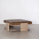 As Shown: in Leather. Oak finished in Mint White Natural.