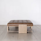 As Shown: in Leather. Oak finished in Mint White Natural.