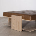 As Shown: in Leather. Oak finished in Mint White Natural.