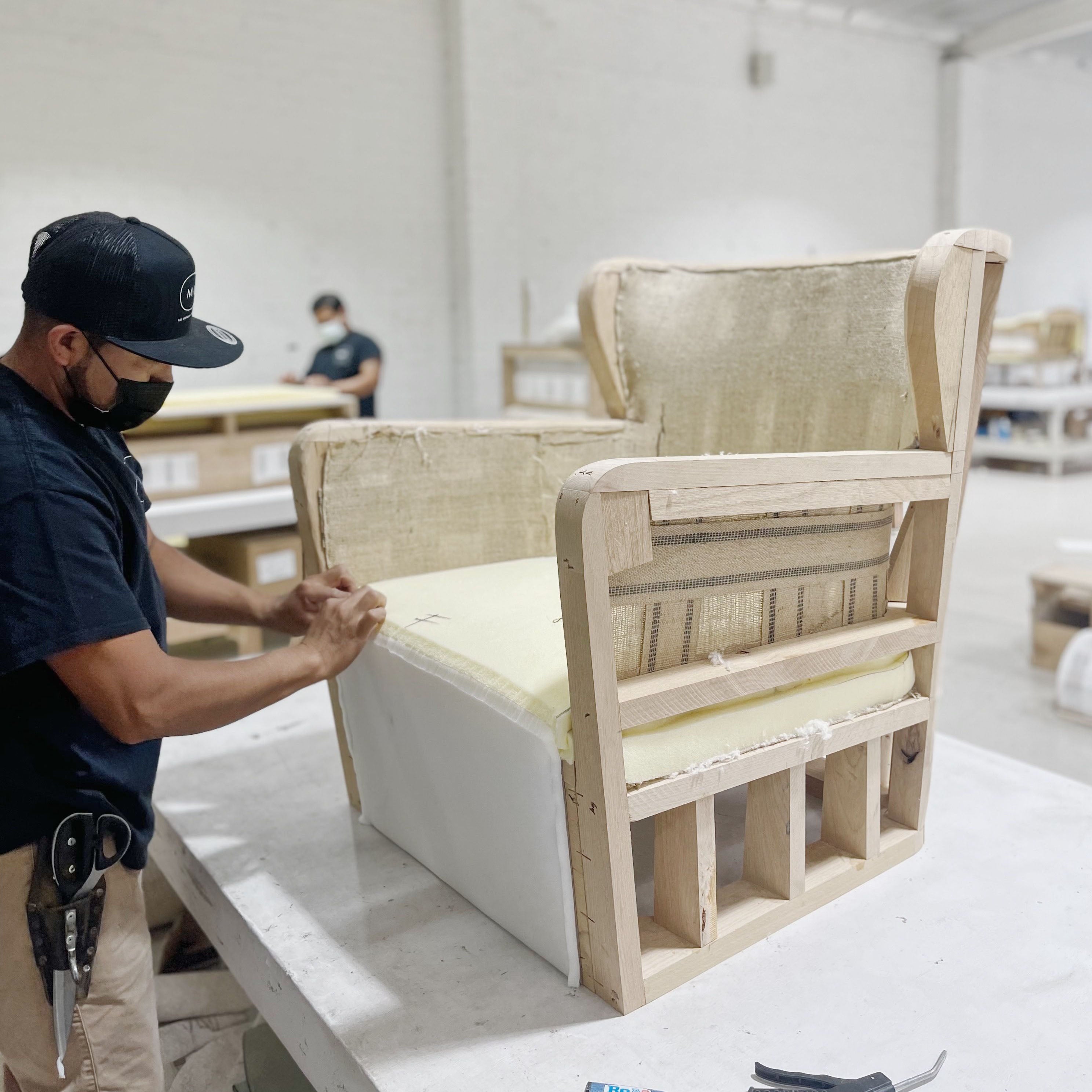 As Shown: in Berber White, oak legs finished in Mint White Natural.