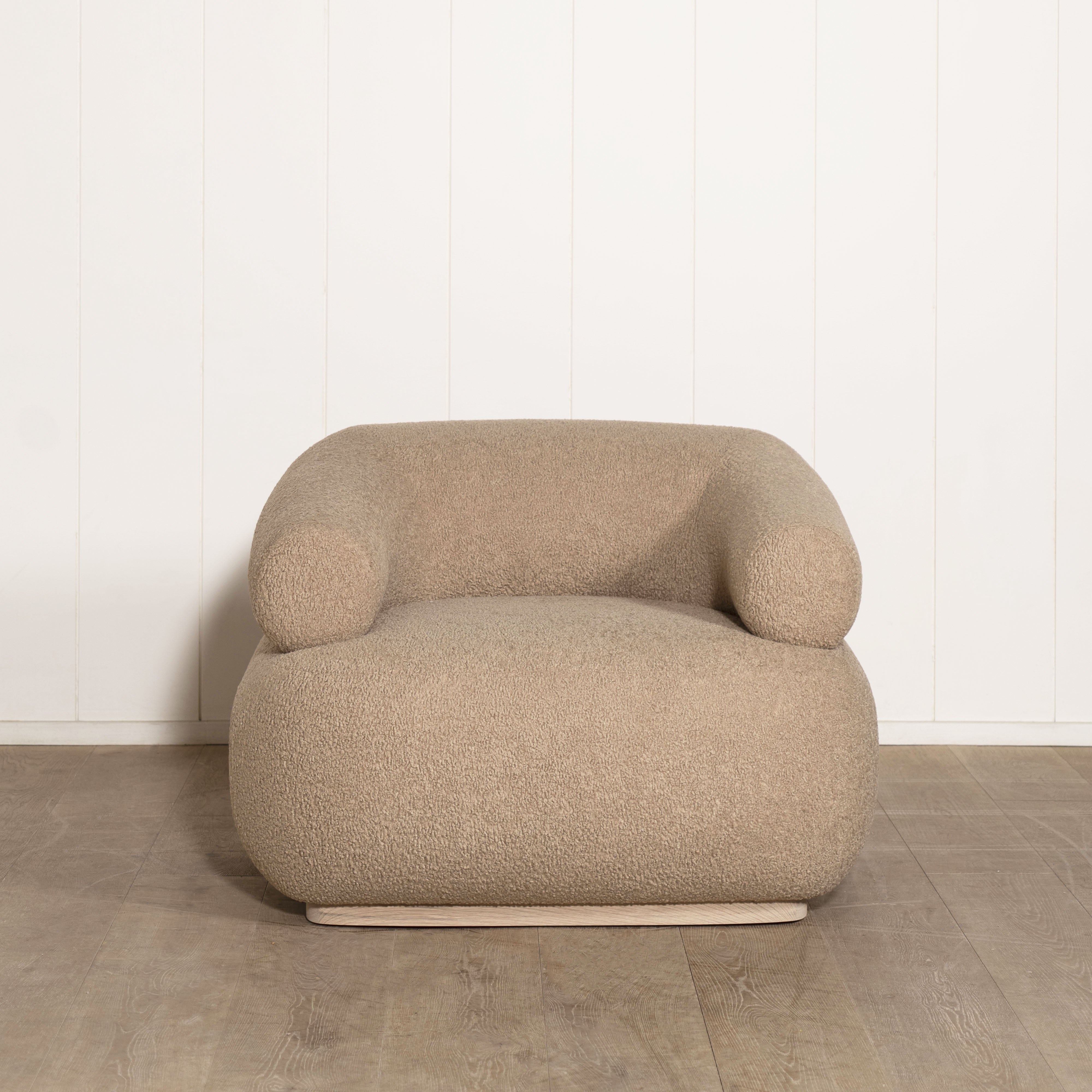 As Shown: in Sheepskin Toast with oak base stained in Mint White Natural.