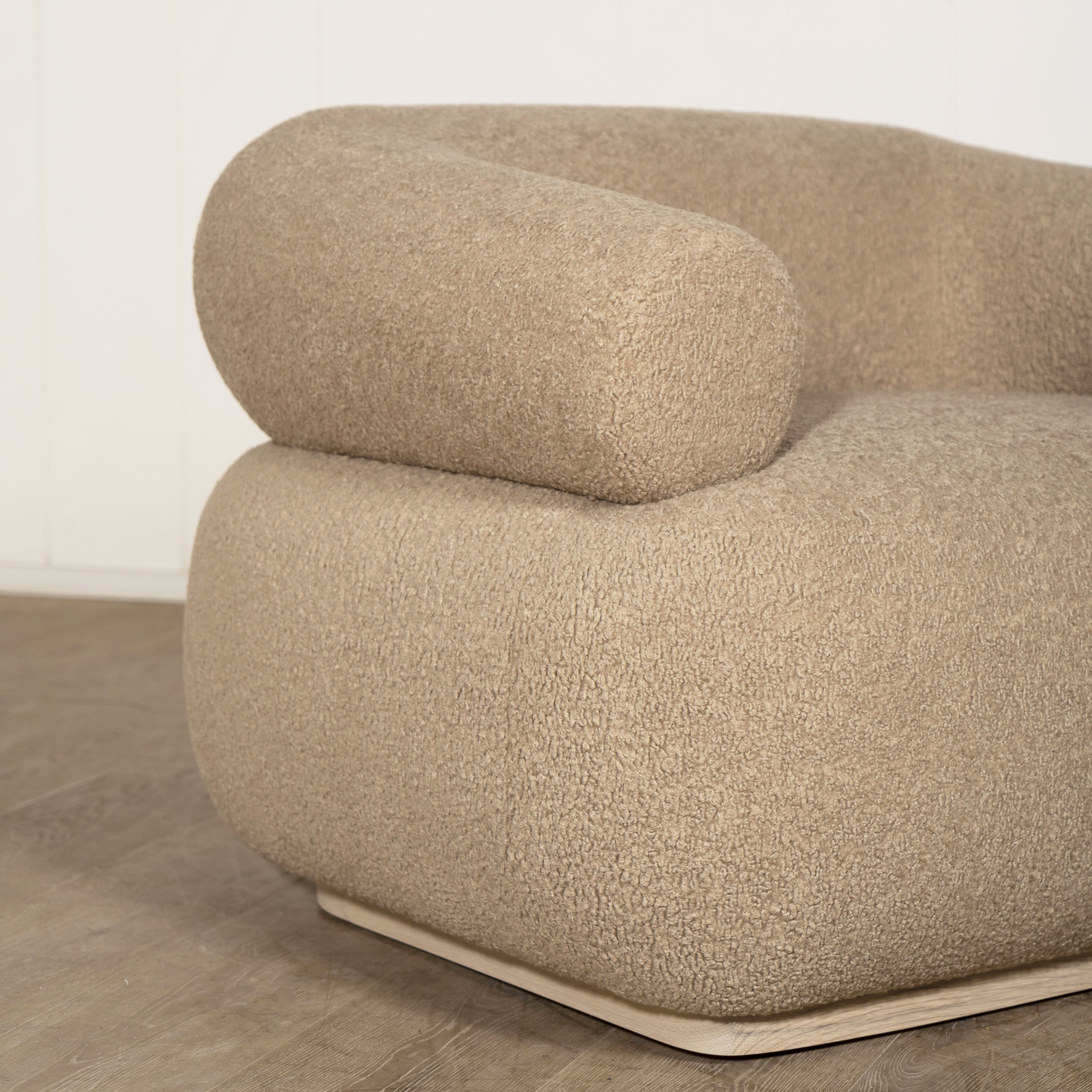 As Shown: in Sheepskin Toast with oak base stained in Mint White Natural.