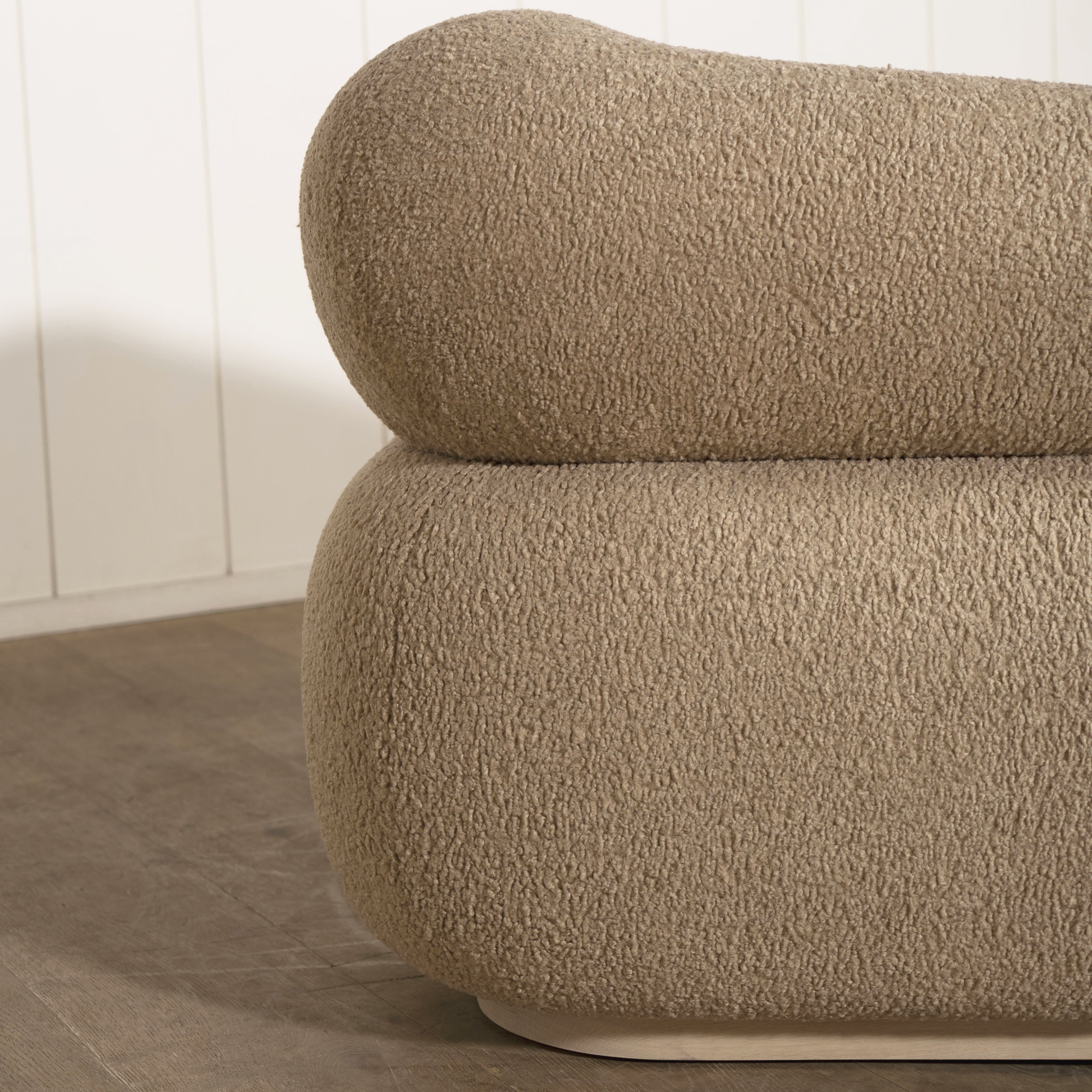 As Shown: in Sheepskin Toast with oak base stained in Mint White Natural.