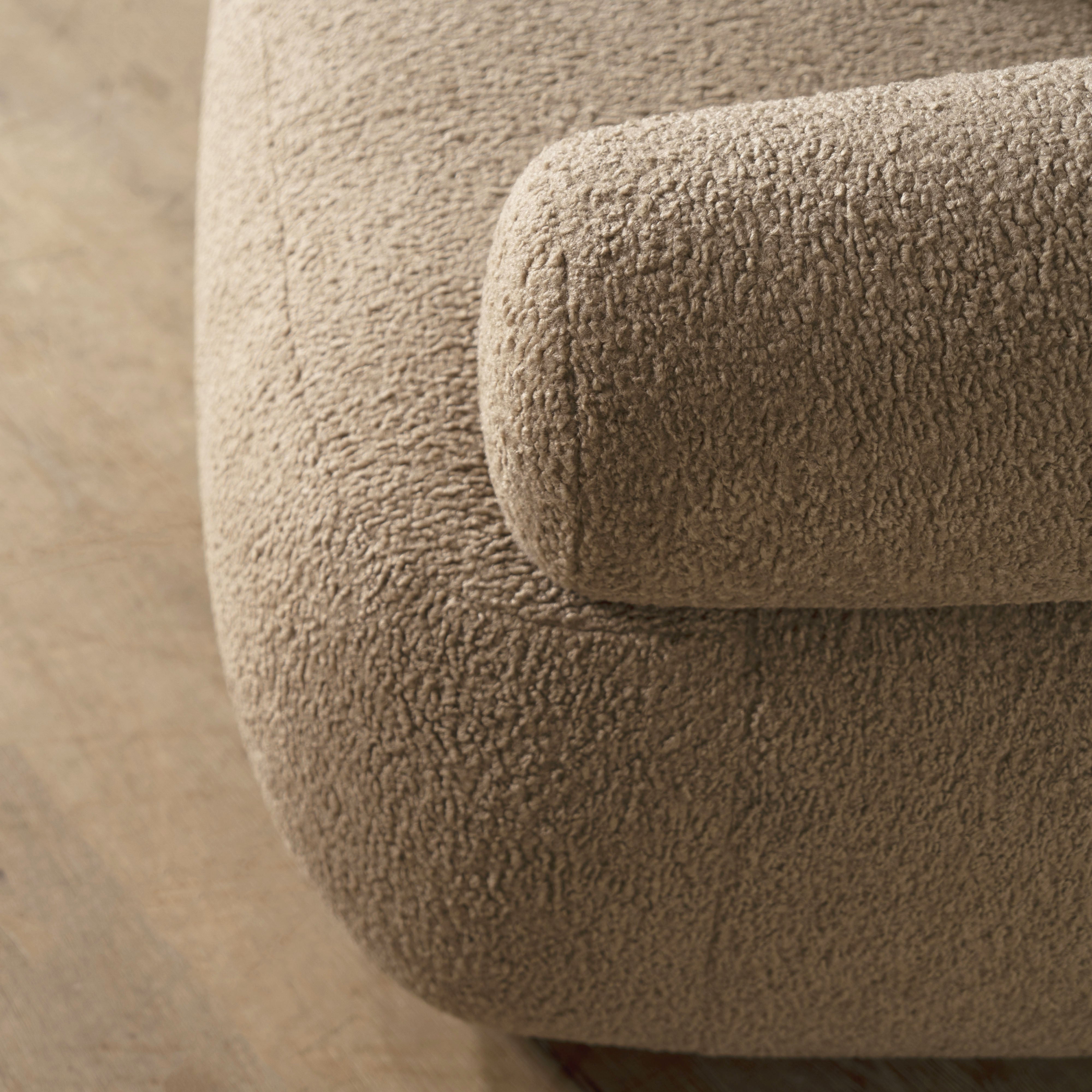 As Shown: in Sheepskin Toast with oak base stained in Mint White Natural.