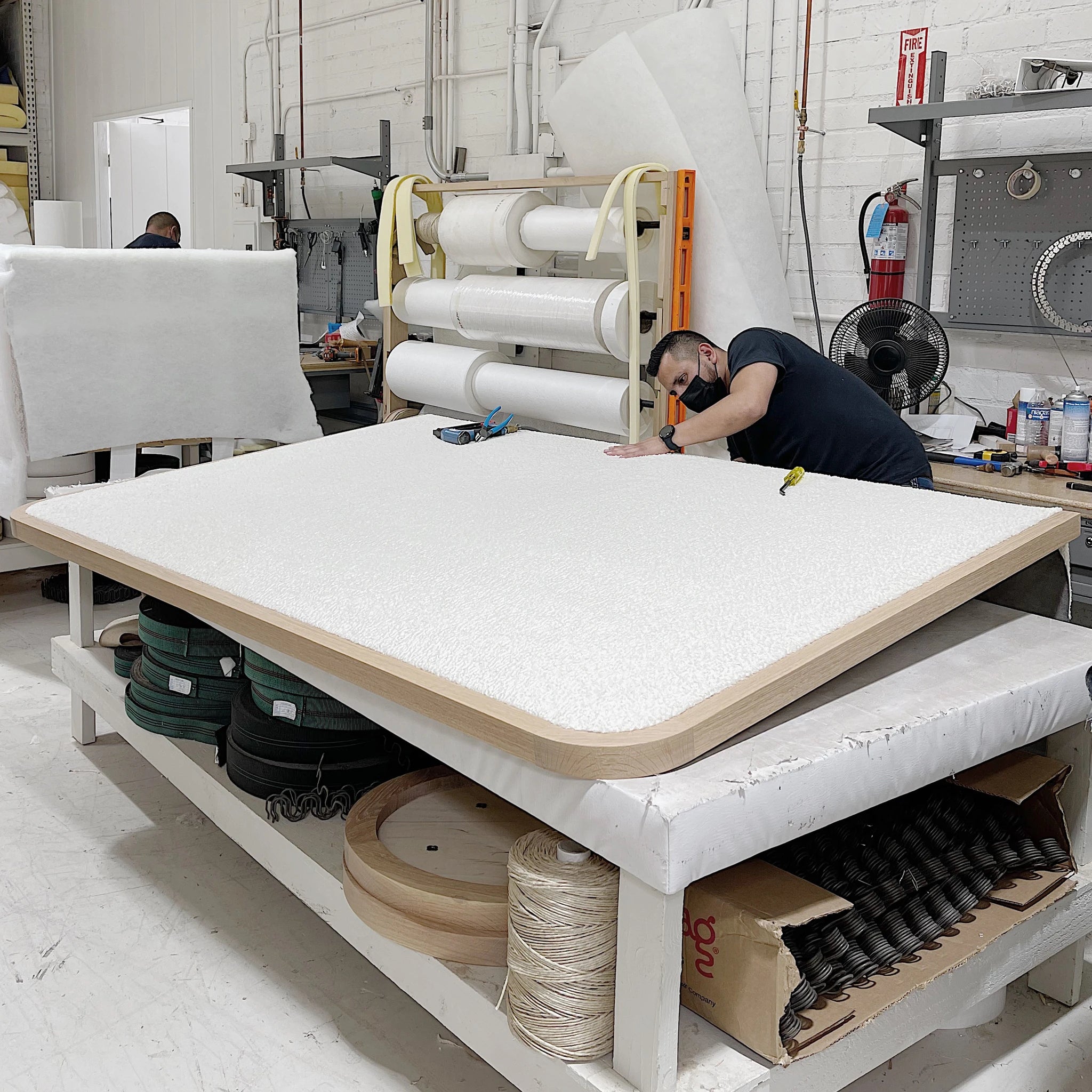 As Shown: in Parker Sand, oak finished in Mint White Super White.