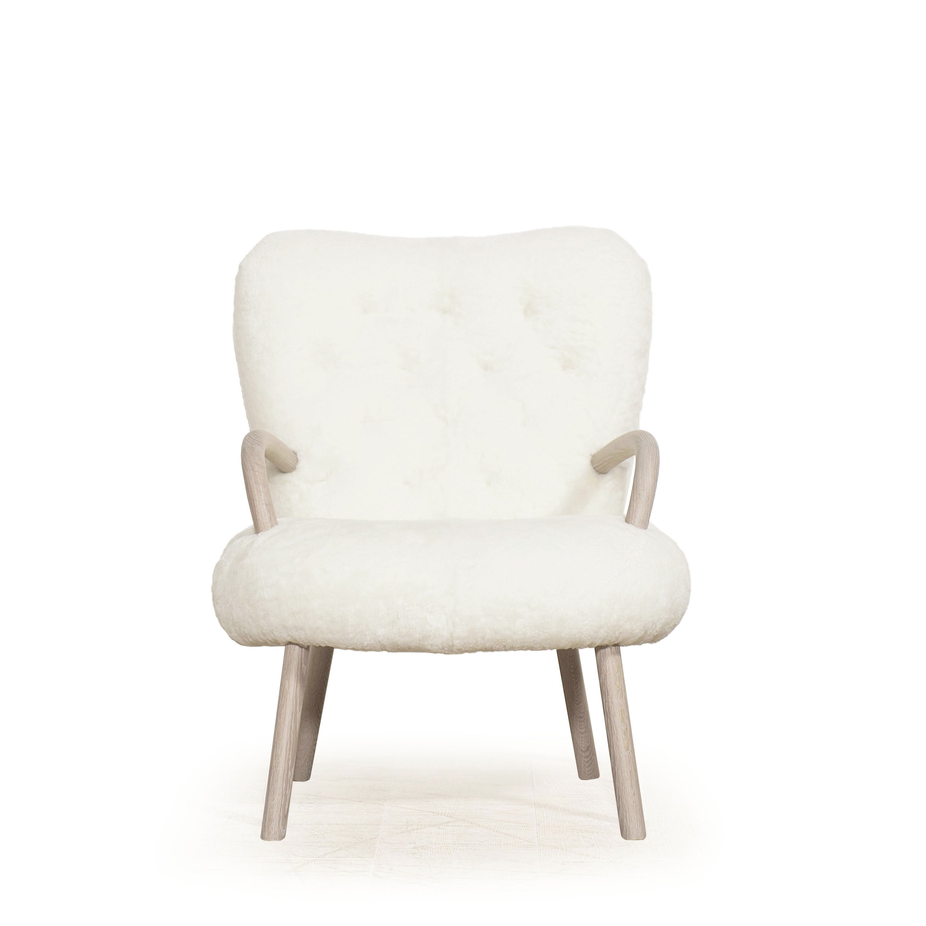 As Shown: in Ivory Shearling, oak finished in Mint White Super White