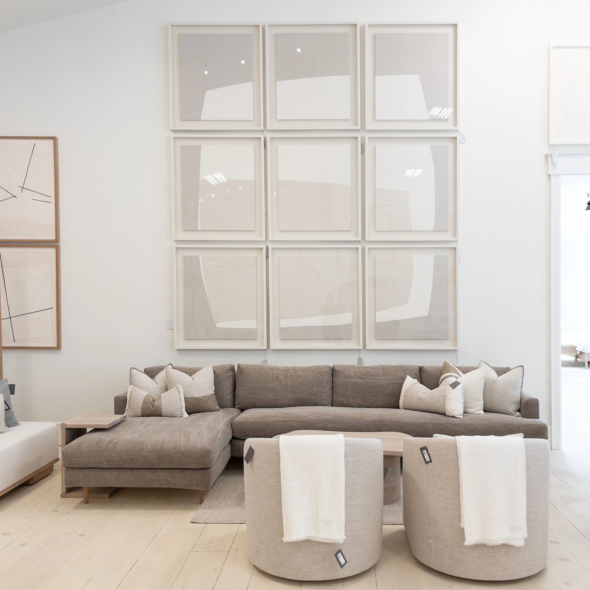 As Shown: Slipcovered in COM. Oak legs finished in Mint White Natural.
