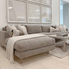 As Shown: Slipcovered in COM. Oak legs finished in Mint White Natural.