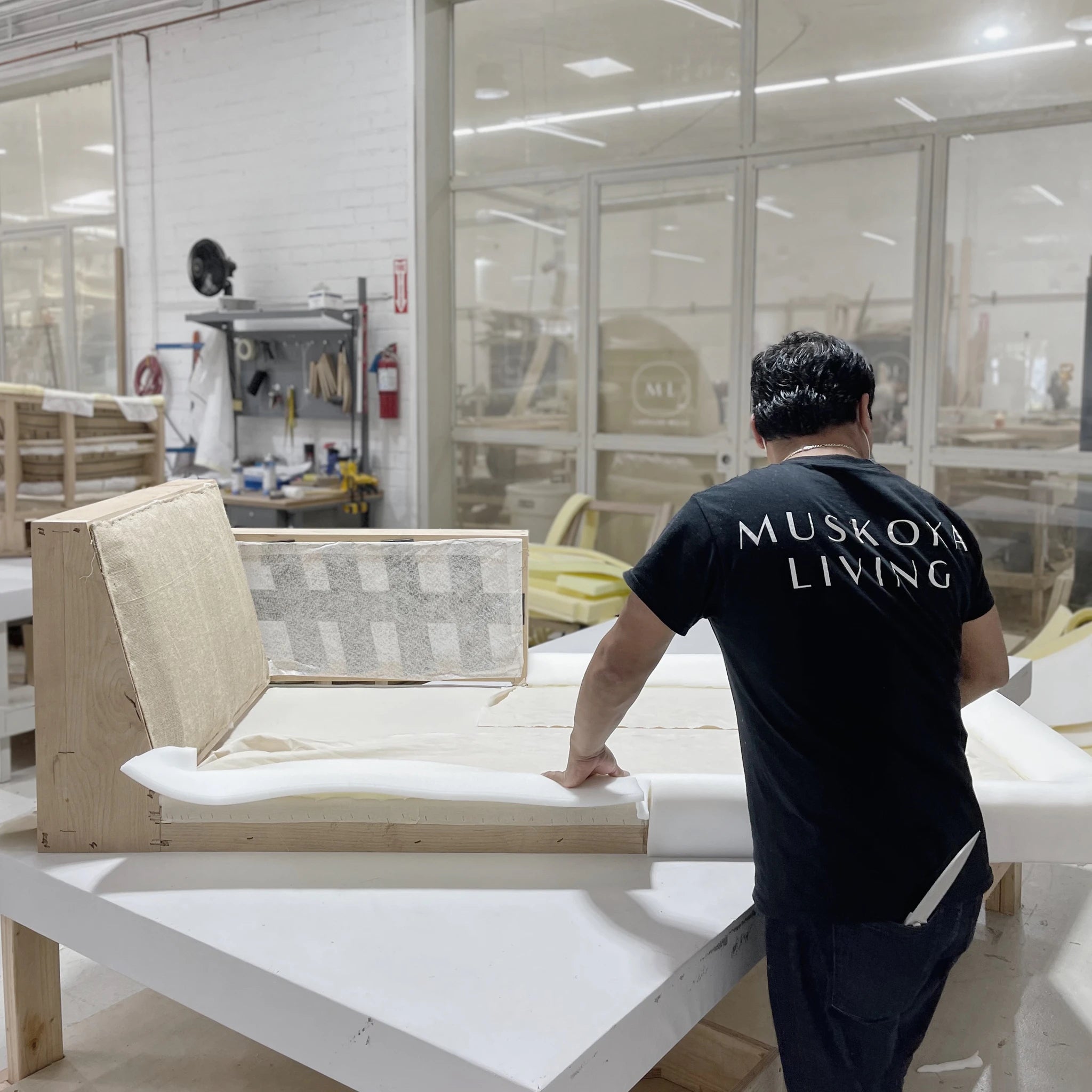 As Shown: Slipcovered in COM. Oak legs finished in Mint White Natural.