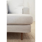 As Shown: Medium, Upholstered in Belgian Oatmeal with legs finished in Mint White Natural.