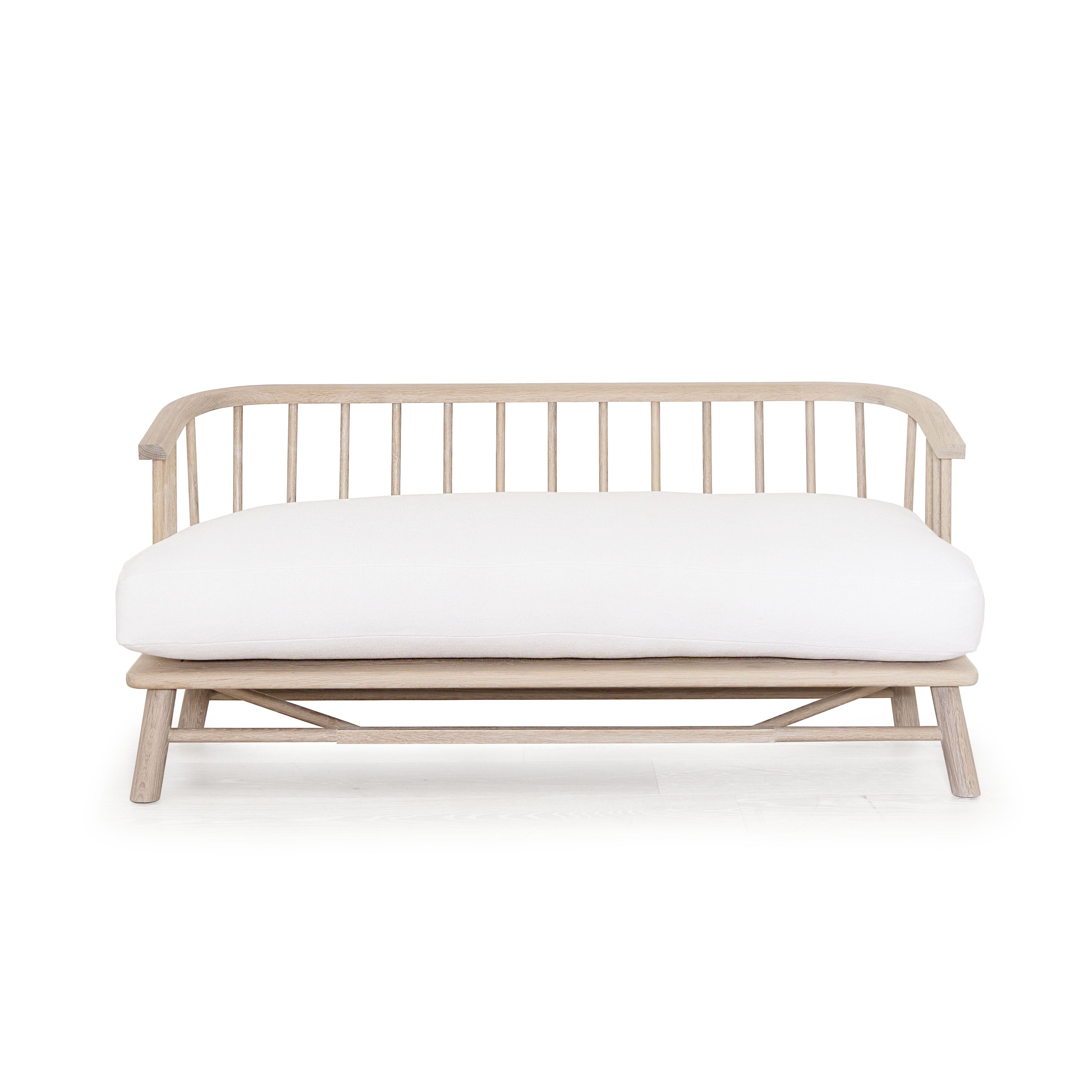 As Shown: in Frame White, oak finished in Mint White Natural.