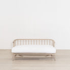 As Shown: in Frame White, oak finished in Mint White Natural.