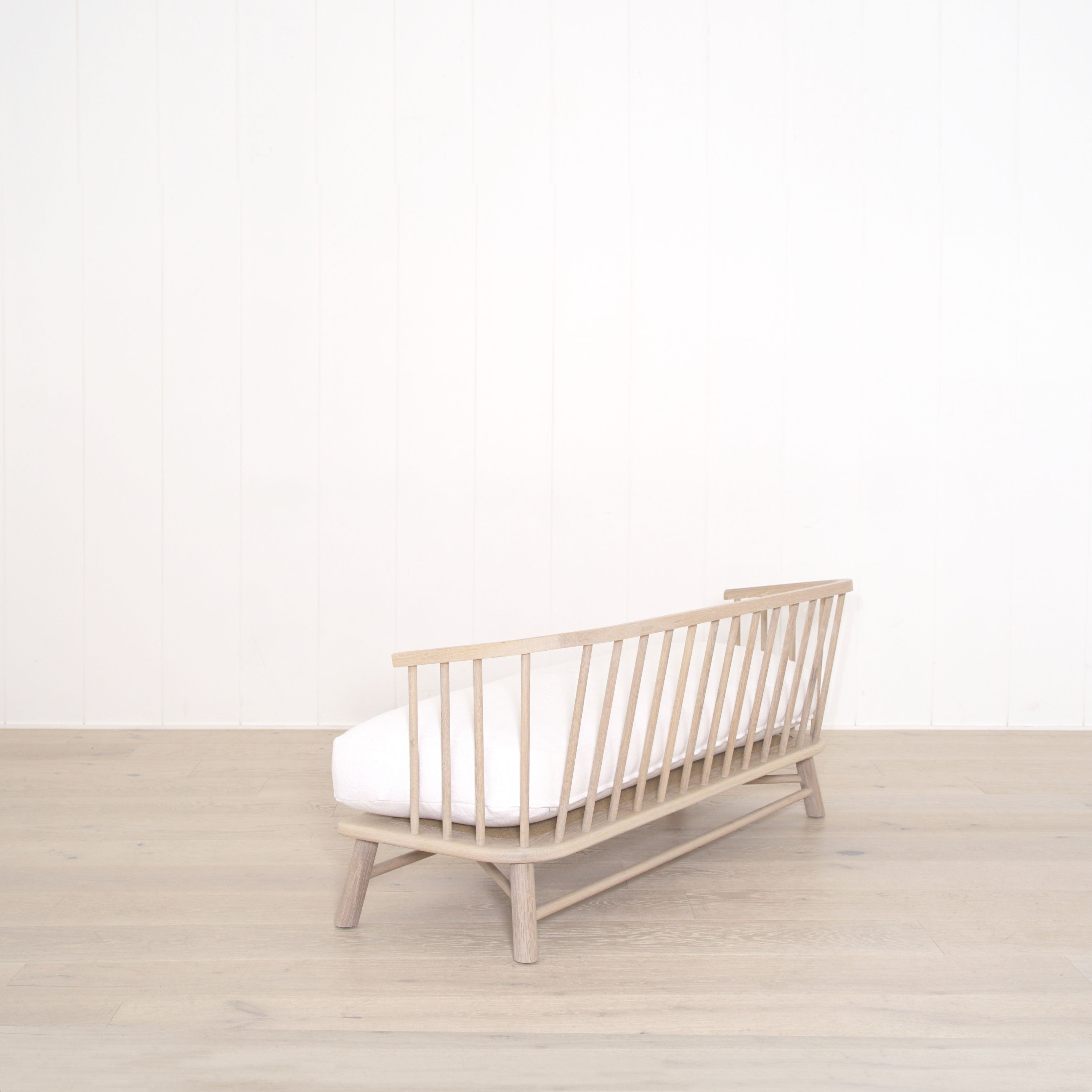 As Shown: in Frame White, oak finished in Mint White Natural.