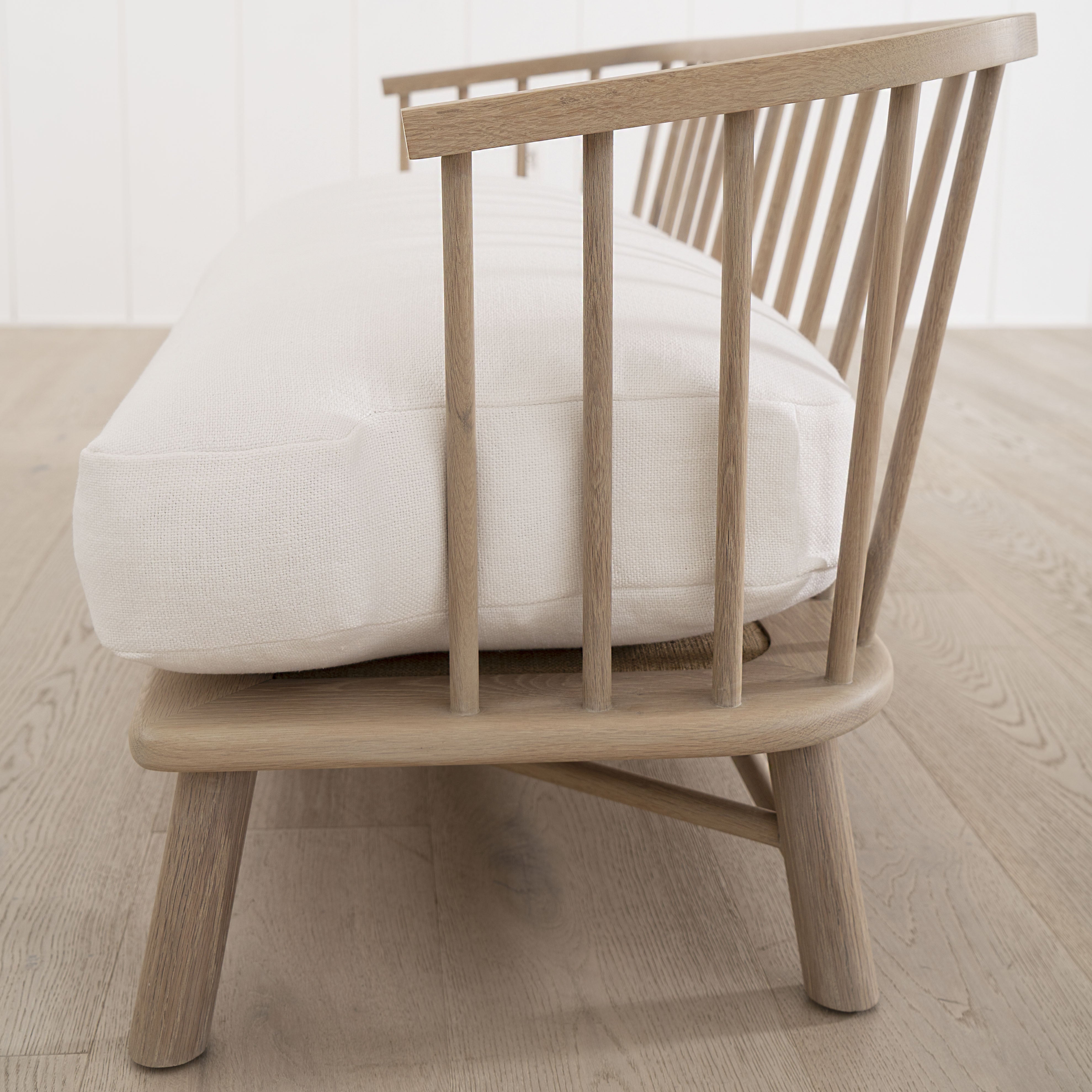 As Shown: in Frame White, oak finished in Mint White Natural.