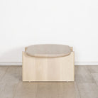 As Shown: Oak finished in Beach White (Discontinued Finish).