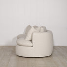As Shown: Upholstered in Belgian Oatmeal, oak base finished in Mint White Super White